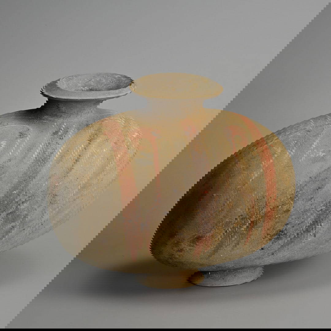 A CHINESE PAINTED POTTERY COCOON JAR, WESTERN HAN DYNASTY (206 BC – AD 8).