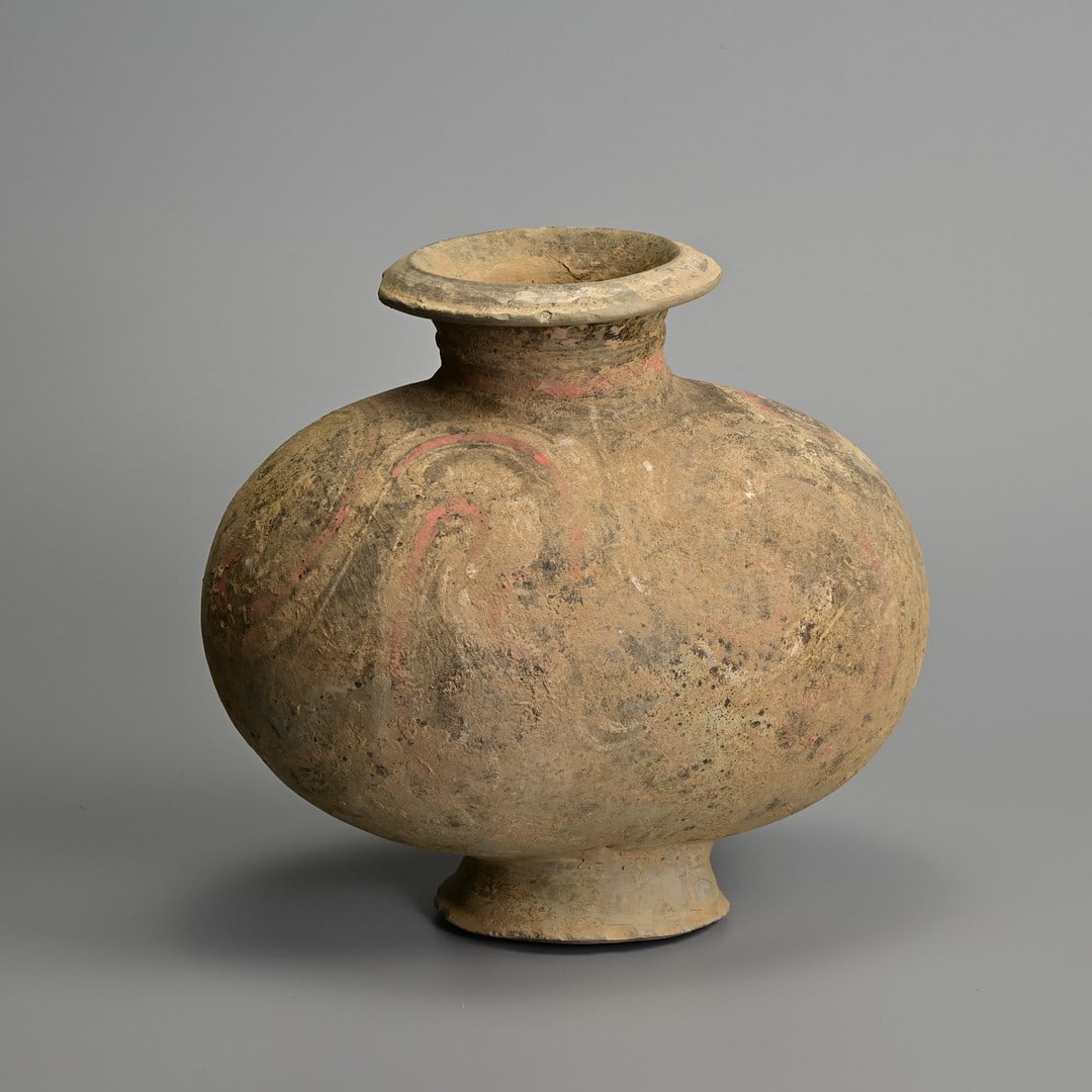 A CHINESE PAINTED POTTERY COCOON JAR, WESTERN HAN DYNASTY (206 BC – AD 8). (1 of 7)