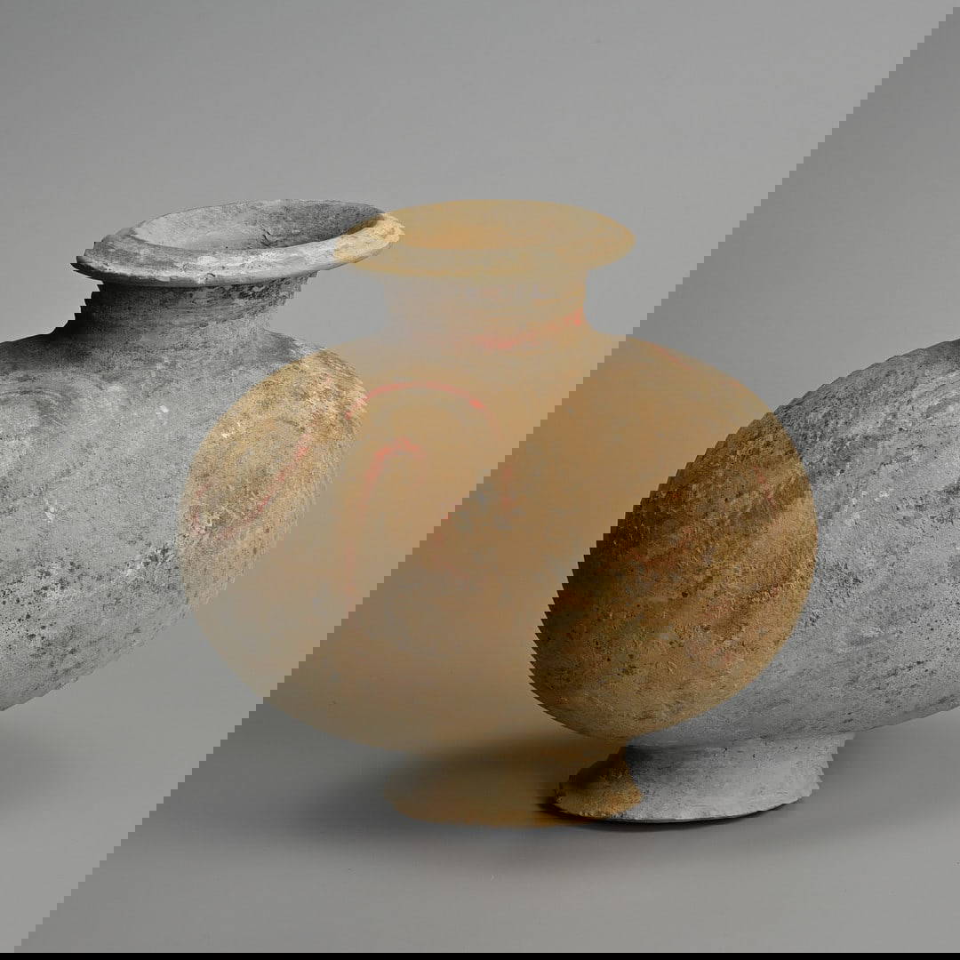 A CHINESE PAINTED POTTERY COCOON JAR, WESTERN HAN DYNASTY (206 BC – AD 8).