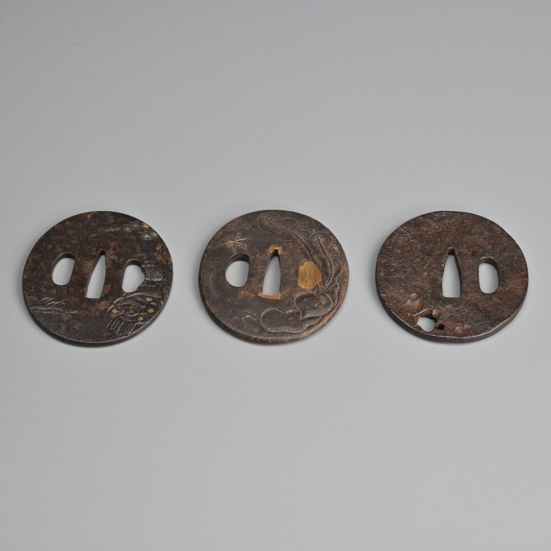 THREE ASSORTED JAPANESE IRON TSUBA. (1 of 8)