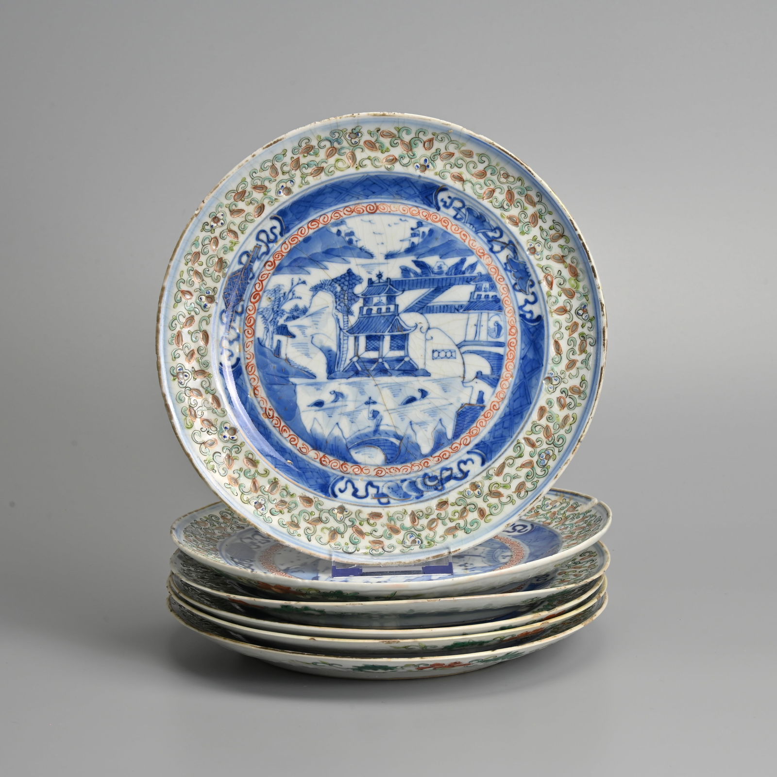 SIX CHINESE RICE GRAIN PATTERN PORCELAIN DISHES, 19/20TH CENTURY. (1 of 9)