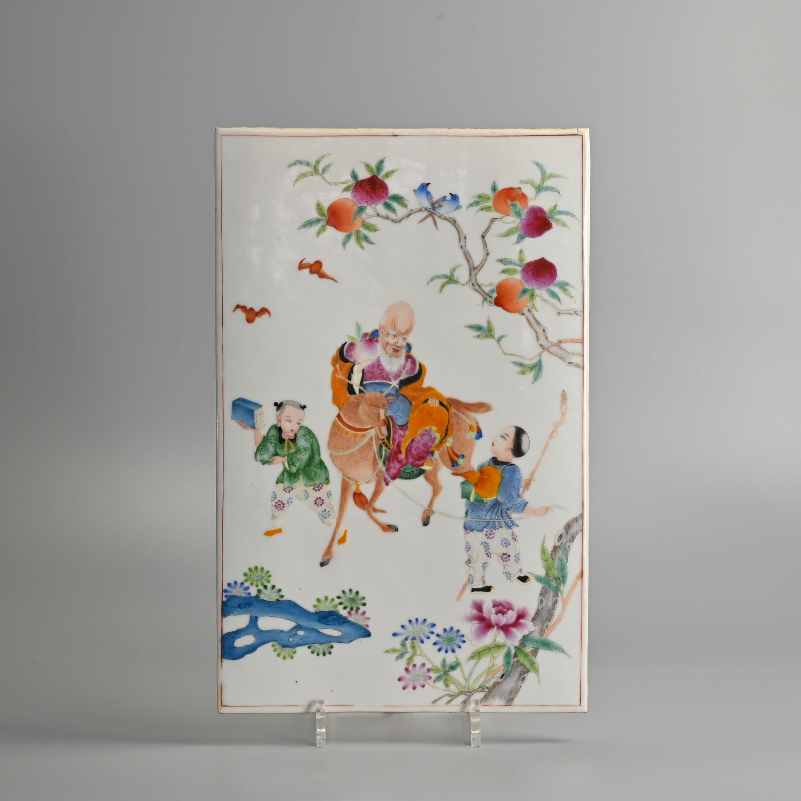 A CHINESE FAMILLE ROSE PORCELAIN 'SHOULAO' PLAQUE / TILE, REPUBLIC PERIOD. (1 of 4)