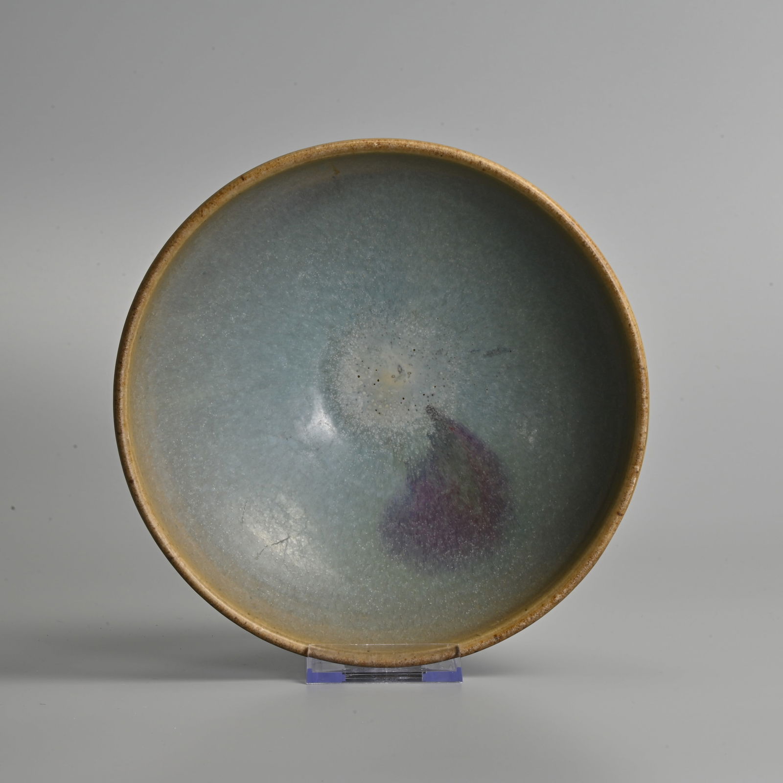 A CHINESE JUNYAO PURPLE SPLASHED POTTERY BOWL WITH INSCRIPTION, SONG / YUAN DYNASTY. (1 of 8)