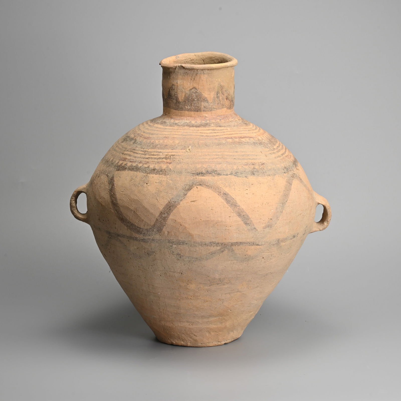 A LARGE CHINESE NEOLITHIC PAINTED POTTERY JAR, CIRCA 2300 BC. (1 of 9)