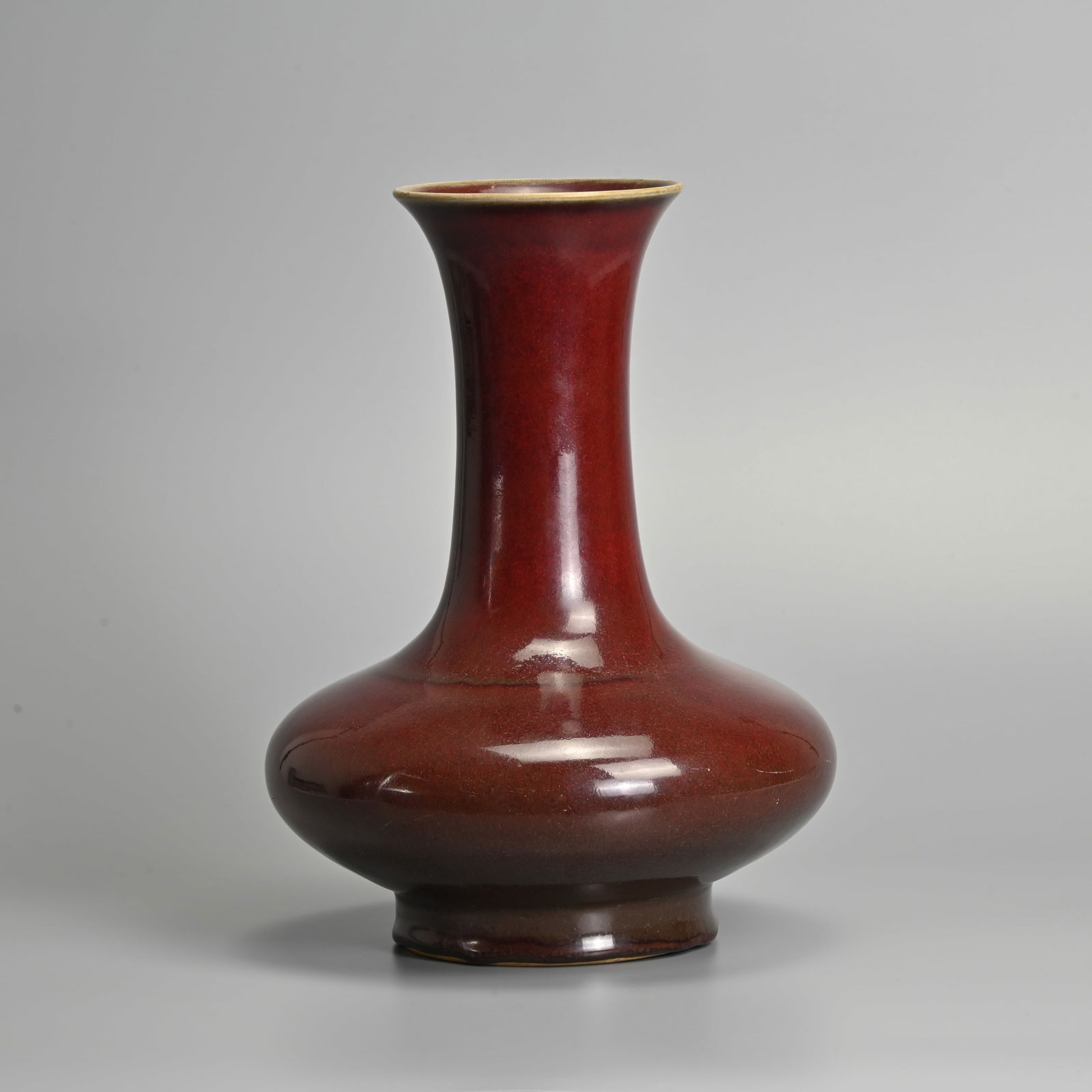 A CHINESE SANG DE BOEUF PORCELAIN BOTTLE VASE, QING DYNASTY. (1 of 9)