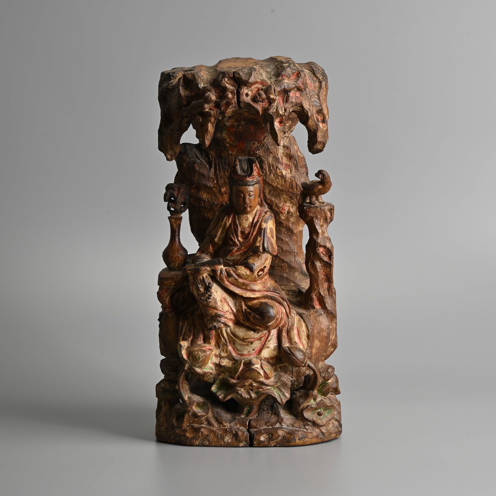 A LARGE CHINESE POLYCHROME WOOD SHRINE OF GUANYIN, MING DYNASTY. (1 of 8)