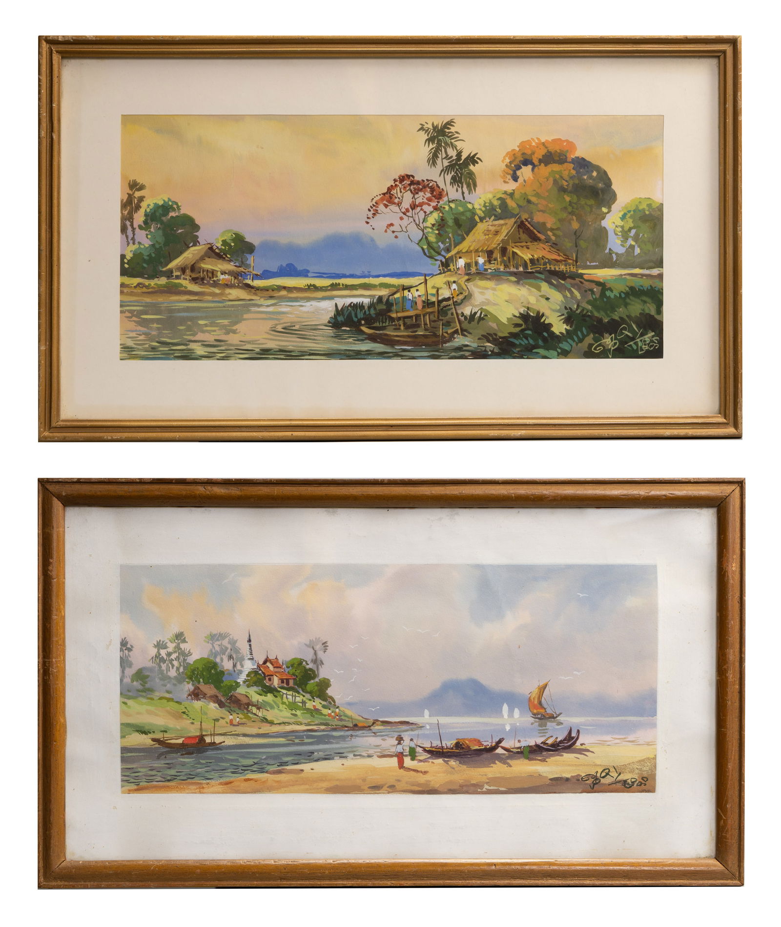 20TH CENTURY BURMESE SCHOOL TWO GOUACHE/WATERCOLOURS ON PAPER. (1 of 9)