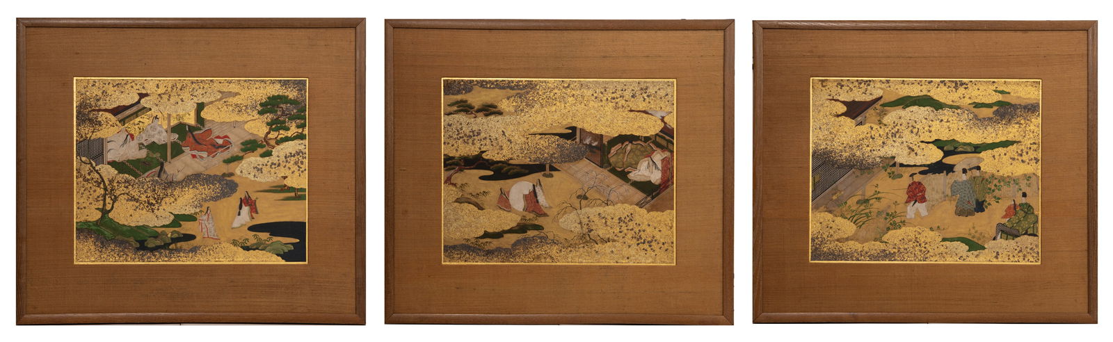 FINE JAPANESE TOSA SCHOOL, THREE PAINTINGS OF SCENES FROM THE GENJI MONOGATARI (THE TALE OF THE GENJ (1 of 15)