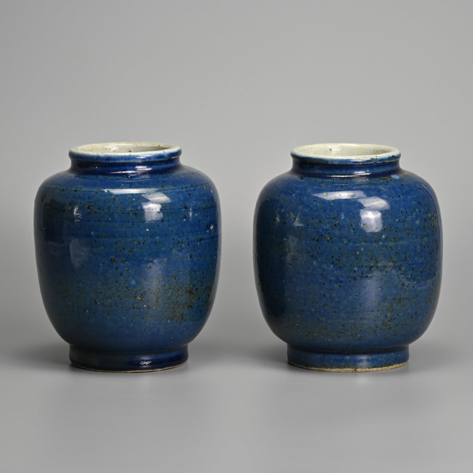A PAIR OF CHINESE BLUE GLAZED PORCELAIN LANTERN SHAPED JARS, 19TH CENTURY. (1 of 7)