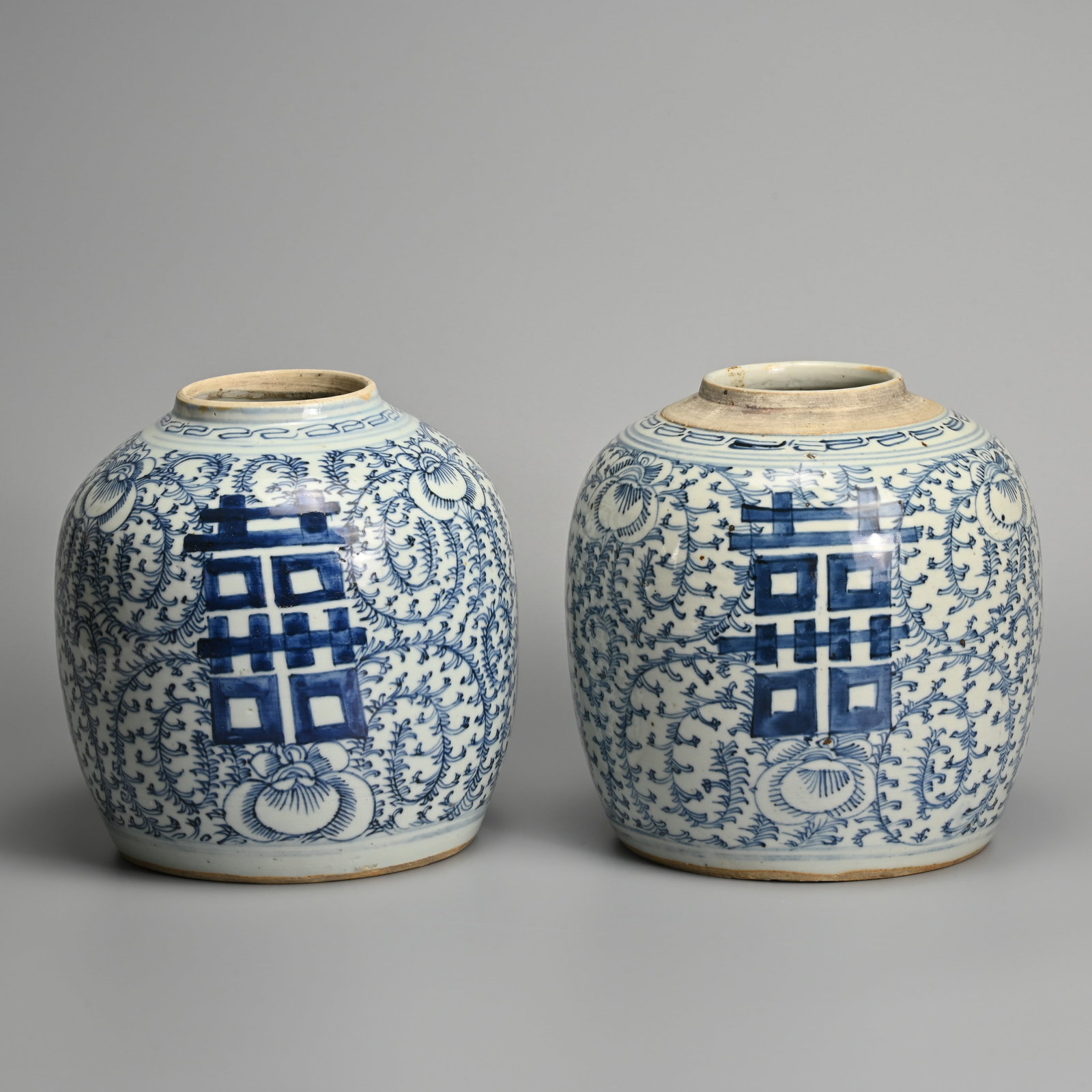 TWO CHINESE BLUE AND WHITE PORCELAIN 'SHUANGXI' GINGER JARS, 19TH CENTURY. (1 of 6)