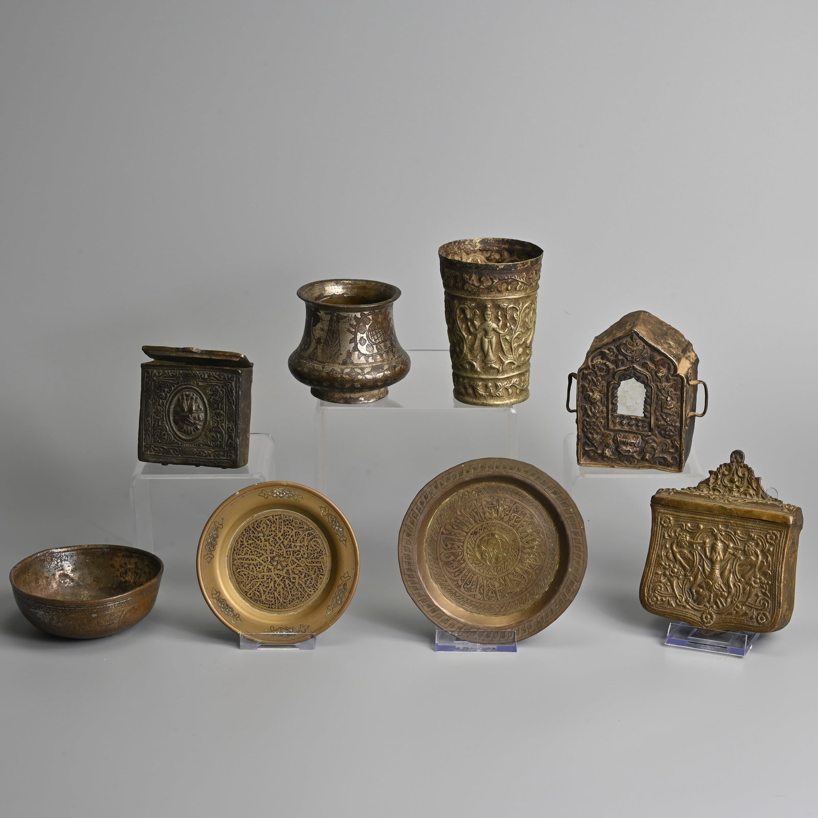 A GROUP OF MIDDLE EASTERN, INDIAN, TIBETAN METALWARE ITEMS, 19/20TH CENTURY. (1 of 13)