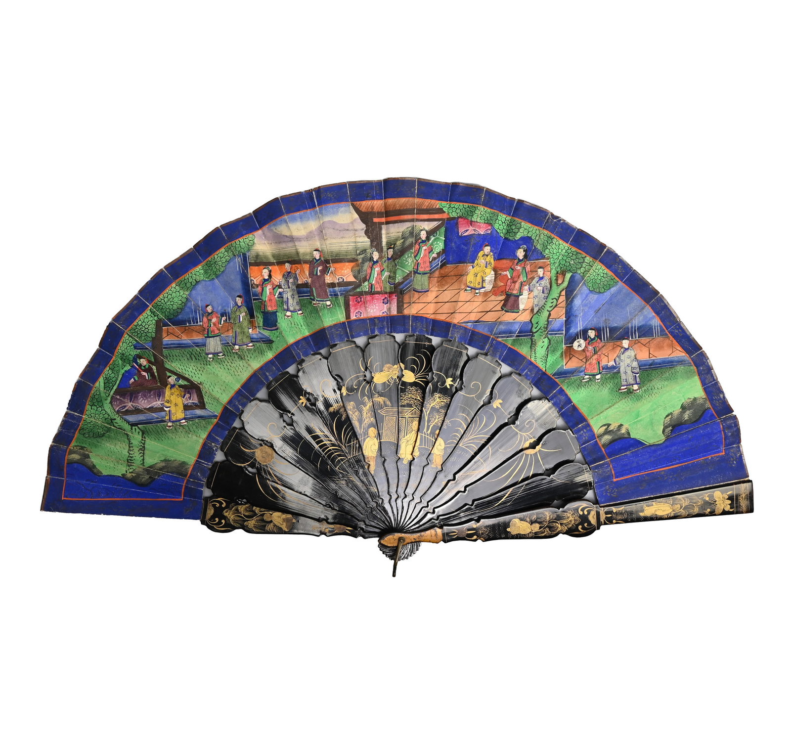 A CHINESE LACQUER AND PAINTED PAPER 'MANDARIN FAN', 19TH CENTURY. (1 of 7)