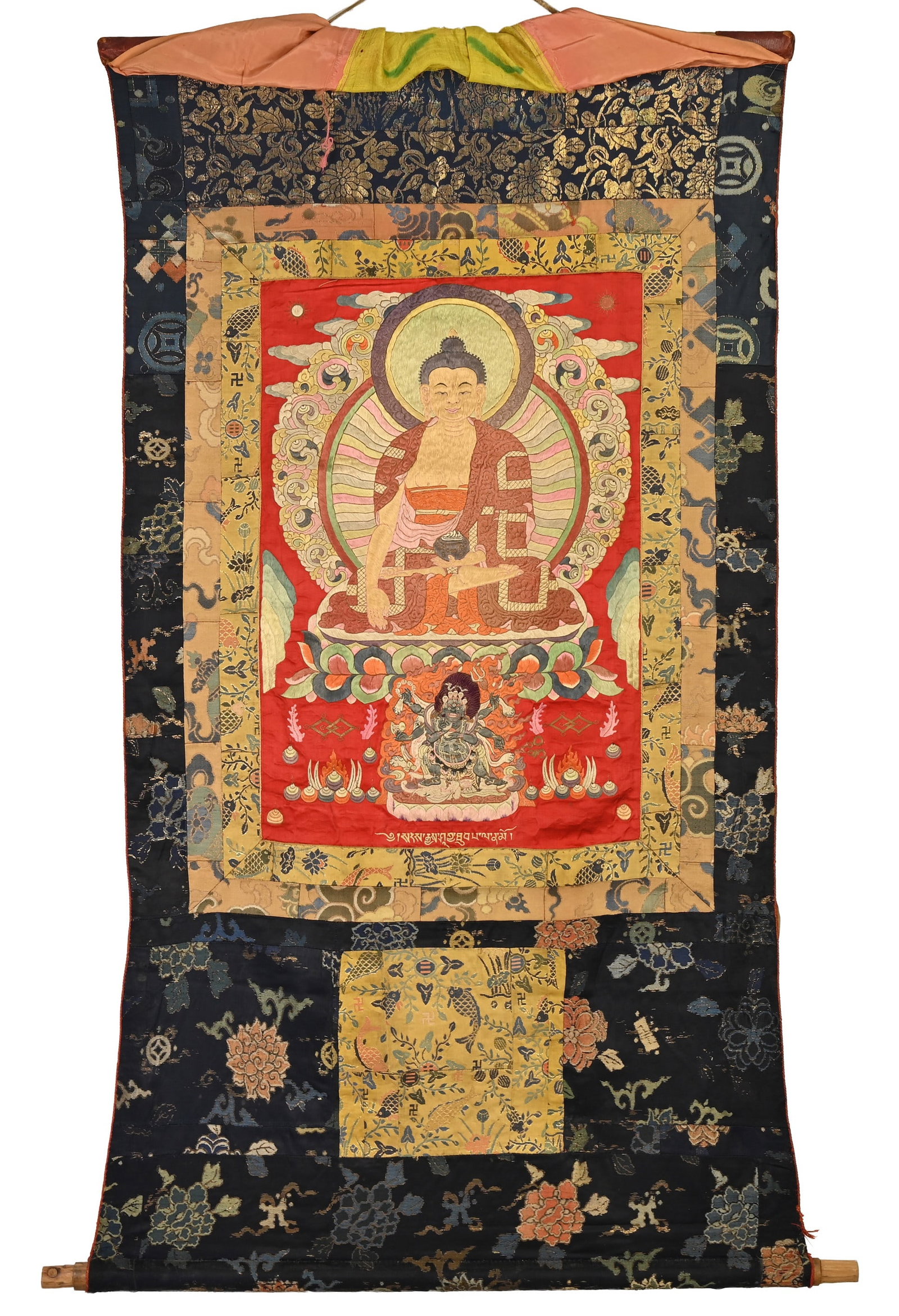 A TIBETAN SILK EMBROIDERED THANGKA OF BUDDHA SHAKYAMUNI, LATE 19TH CENTURY. (1 of 7)