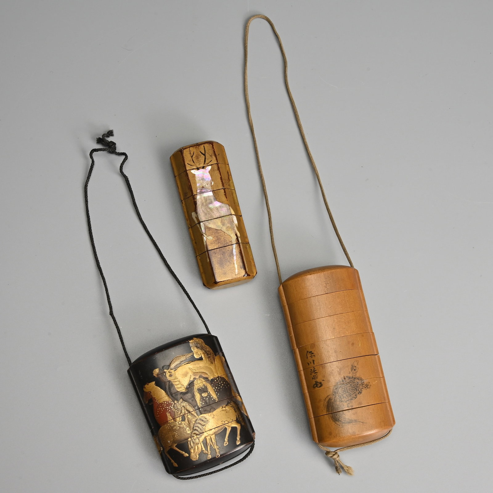 THREE JAPANESE LACQUER AND BAMBOO INRO, MEIJI PERIOD. (1 of 10)