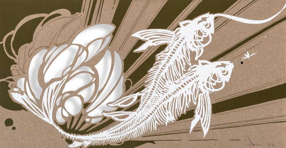 Swoon ( American b.1978 ) " Untitled ": Swoon ( American b.1978" " Untitled "2 Laser cut and etched on archival chipboard from 2007. 12 x 23 inches / 30cm x 59cm. Signed limited edition of 90. Comes with original COA from Paper Monster.