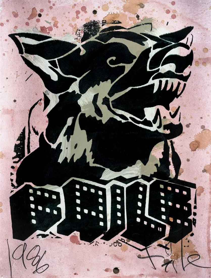 Faile (Collaboration) ‘Faile Dog II', 2006: Faile (Collaboration) ‘Faile Dog II', 2006, silk screen and mixed media on Archival 140 LB watercolour paper, singed and inscribed in pencil front, numbered from a varied edition of 12; sheet: 61 x