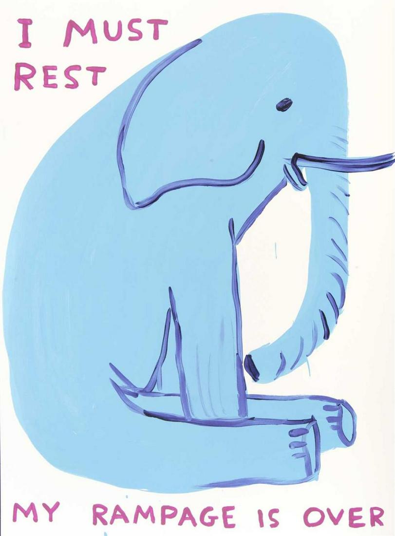 David Shrigley (British b.1968), 'My Rampage Is Over',: David Shrigley (British b.1968), 'My Rampage Is Over', 2019, screen print in colours with varnish overlay on Somerset Tub Sized 410 gsm paper, signed, dated and numbered from an edition of 125 in penc