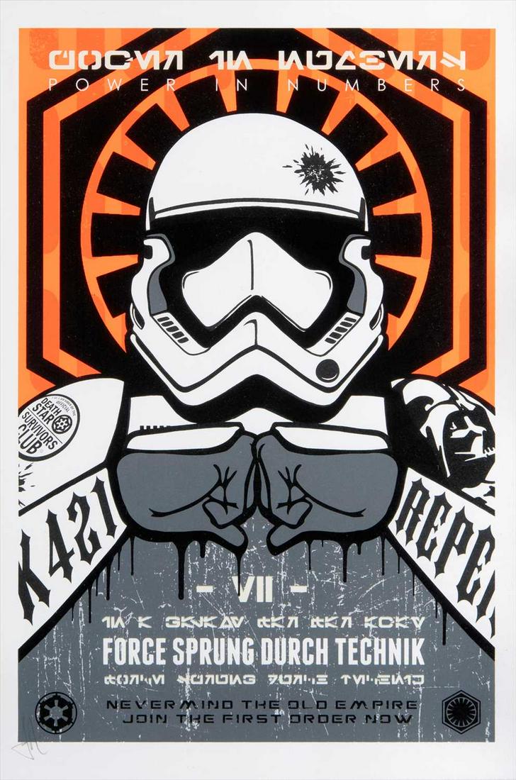 JJ Adams British b.1978), 'First Order (Jedi & Dark: JJ Adams British b.1978), 'First Order (Jedi & Dark Side)', a pair of screen prints in colours on paper, both signed and numbered from matching editions of 95 in pencil, published by Wishbone Publishi