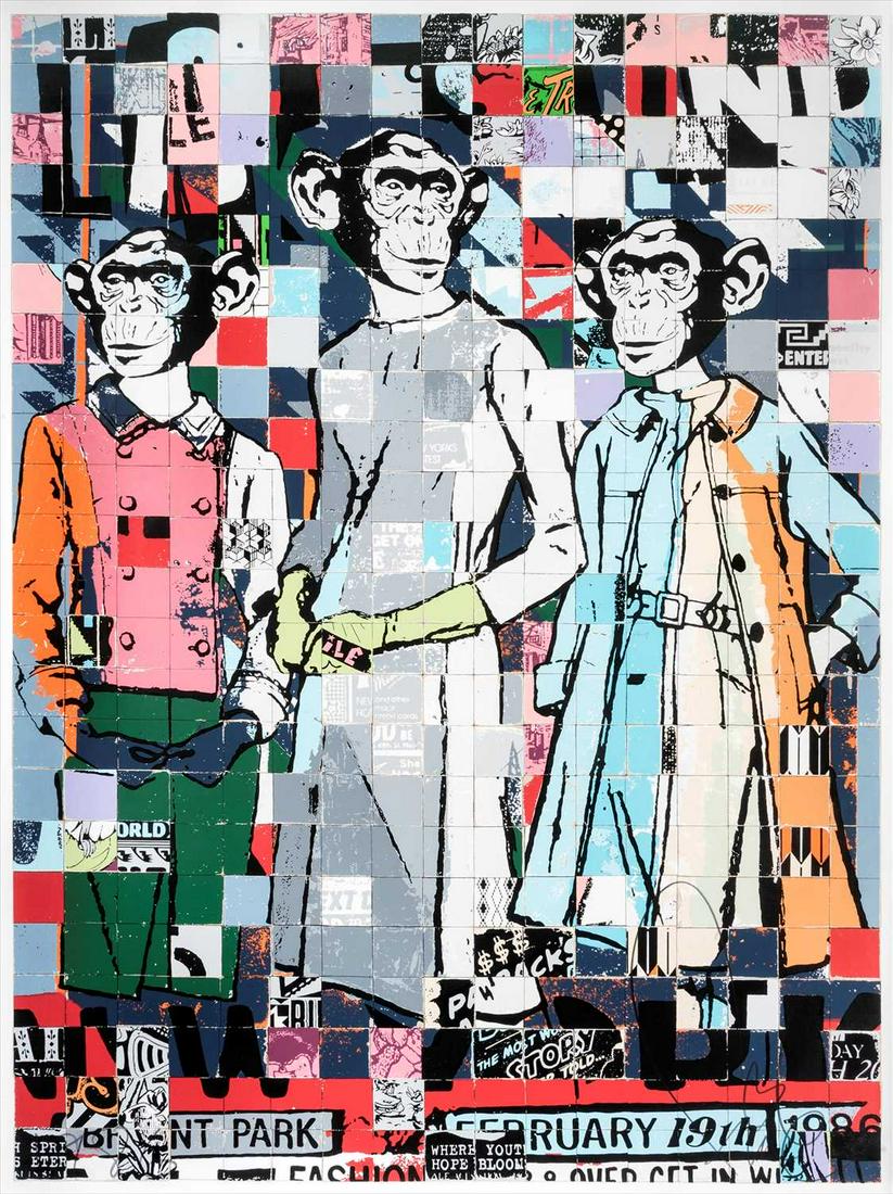 Faile (Collaboration), 'Fashion Chimps NYC', 2011: Faile (Collaboration), 'Fashion Chimps NYC', 2011, screen print on 290 gsm Coventry Rag paper, signed and inscribed in pencil front, numbered from an edition of 250 verso, published by Paper Monster;