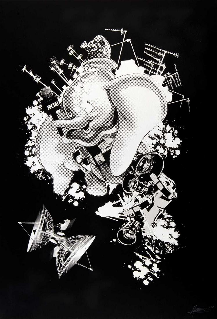 Miss Bugs & Pure Evil (Collaboration), 'Mushup Prints',: Miss Bugs & Pure Evil (Collaboration), 'Mushup Prints', 2008, a full set of three screen prints on black paper, signed by both artists in pencil, all numbered from matching editions of 100 in pencil,