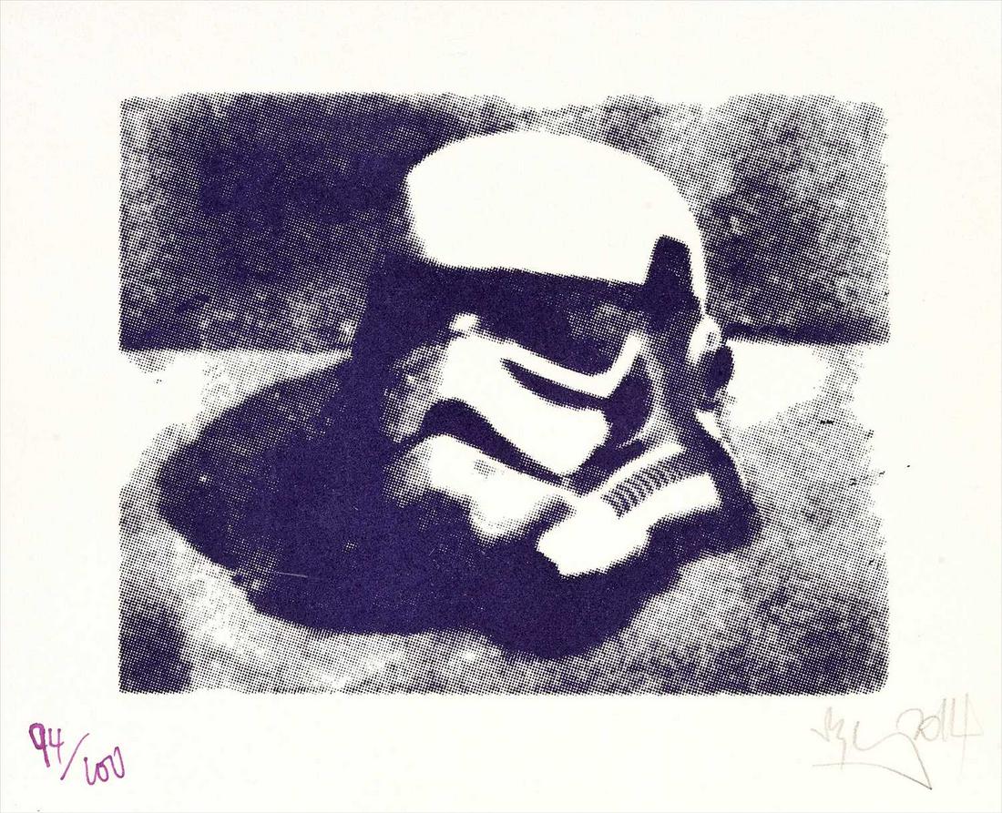 Ryan Callanan aka RYCA (British b.1981), 'Helmet: Ryan Callanan aka RYCA (British b.1981), 'Helmet Study', 2014, screen print on 315gsm Somerset News Print paper, signed and dated in pencil, numbered from an edition of 100 in purple ink, published by