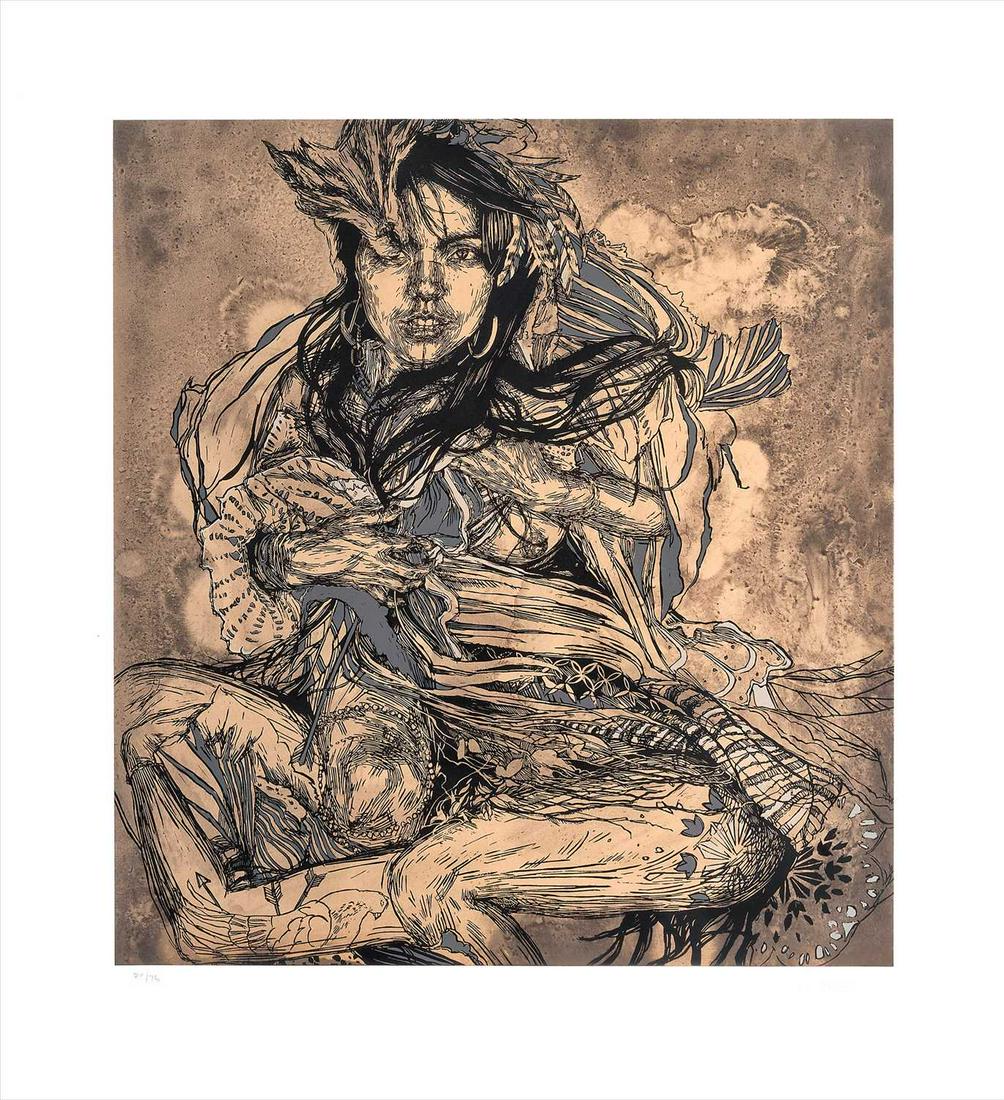 Swoon (American b.1977), 'Monica', 2010: Swoon (American b.1977 ), 'Monica', 2010, screen print in colours on wove paper, signed and numbered from an edition of 75 in pencil, published by Black Rat Press; 89 x 82 cm inc frame ARR