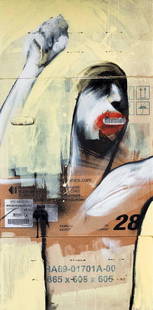 Adam Neate (British b.1977), 'Fist Of Fury', 2007,: Adam Neate (British b.1977), 'Fist Of Fury', 2007, unique, original mixed media on reclaimed card board; 142 x 79cm inc perspex box frame ARR