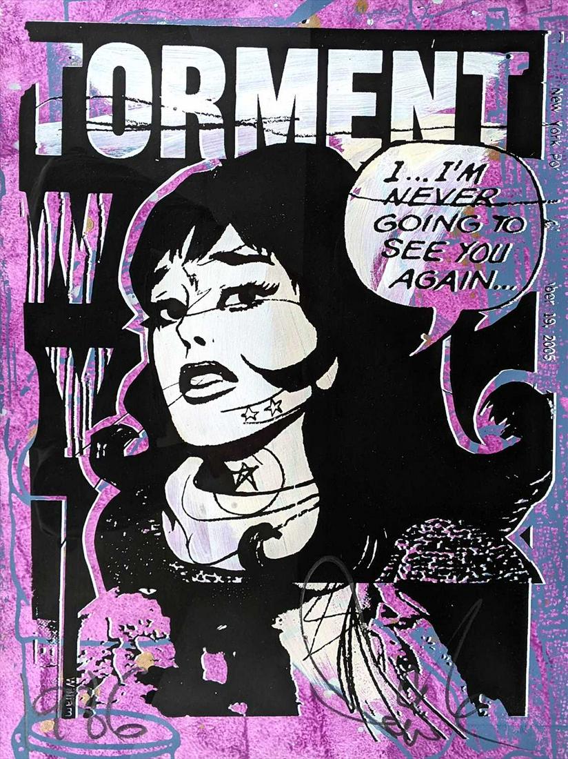 Faile (Collaboration), 'Torment (Purple)', 2007: Faile (Collaboration), 'Torment (Purple)', 2007, acrylic and silkscreen on 140 Lb Archival Watercolour paper, signed in pencil front, numbered from an varied edition of 17 verso; sheet: 61 x 45.5cm