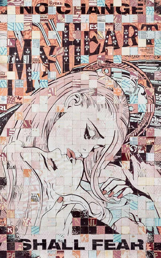 Faile (Collaboration), 'Service My Heart', 2010: Faile (Collaboration), 'Service My Heart', 2010, unique, acrylic and silkscreen ink on wooden blocks, framed in the artists' aluminium frame; 163 x 103cm inc frame