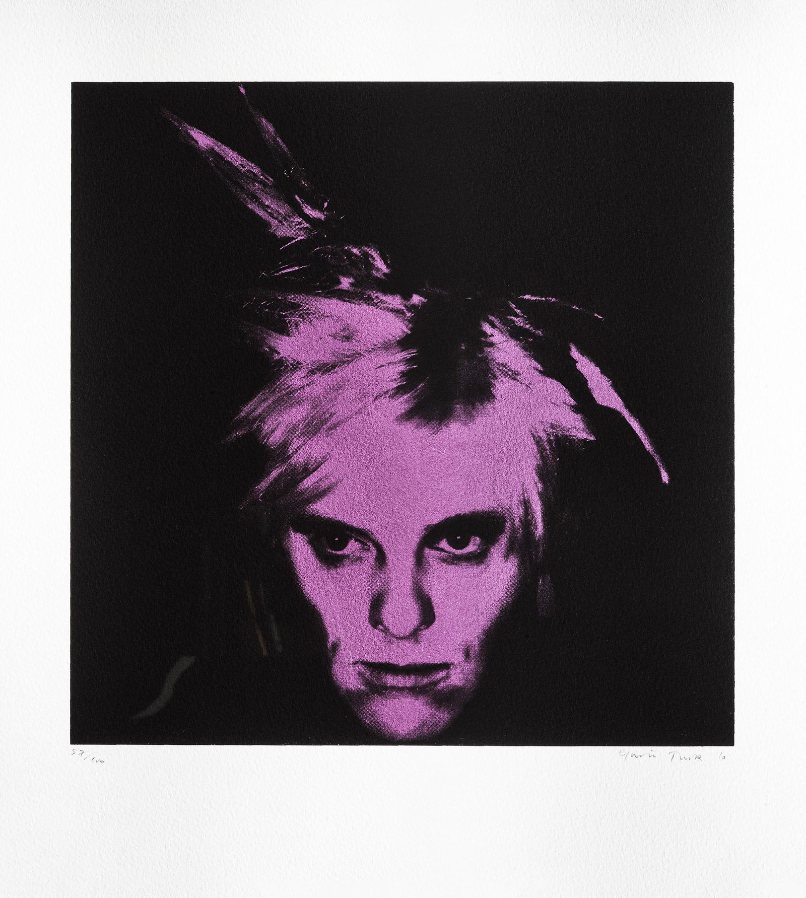 Gavin Turk (British 1967-), 'Fright Wig (Purple)', 2010: Gavin Turk (British 1967-), 'Fright Wig (Purple)', 2010, screen print in colours on paper, signed and numbered from an edition of 100; sheet: 34 x 31cm (Framed) ARR