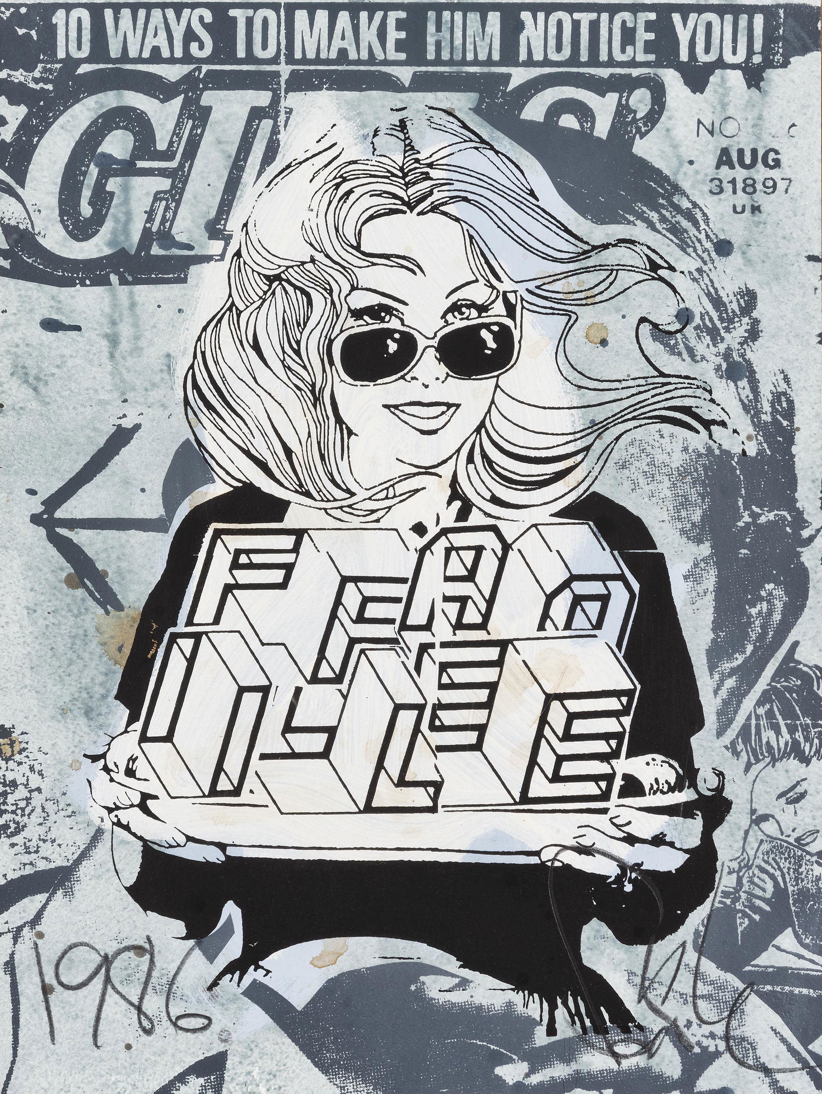 Faile (Collaboration), 'Faile Girl', 2007: Faile (Collaboration), 'Faile Girl', 2007, acrylic and silkscreen on Archival paper, signed in pencil front, from a varied edition of 16; sheet: 61 x 45.5cm