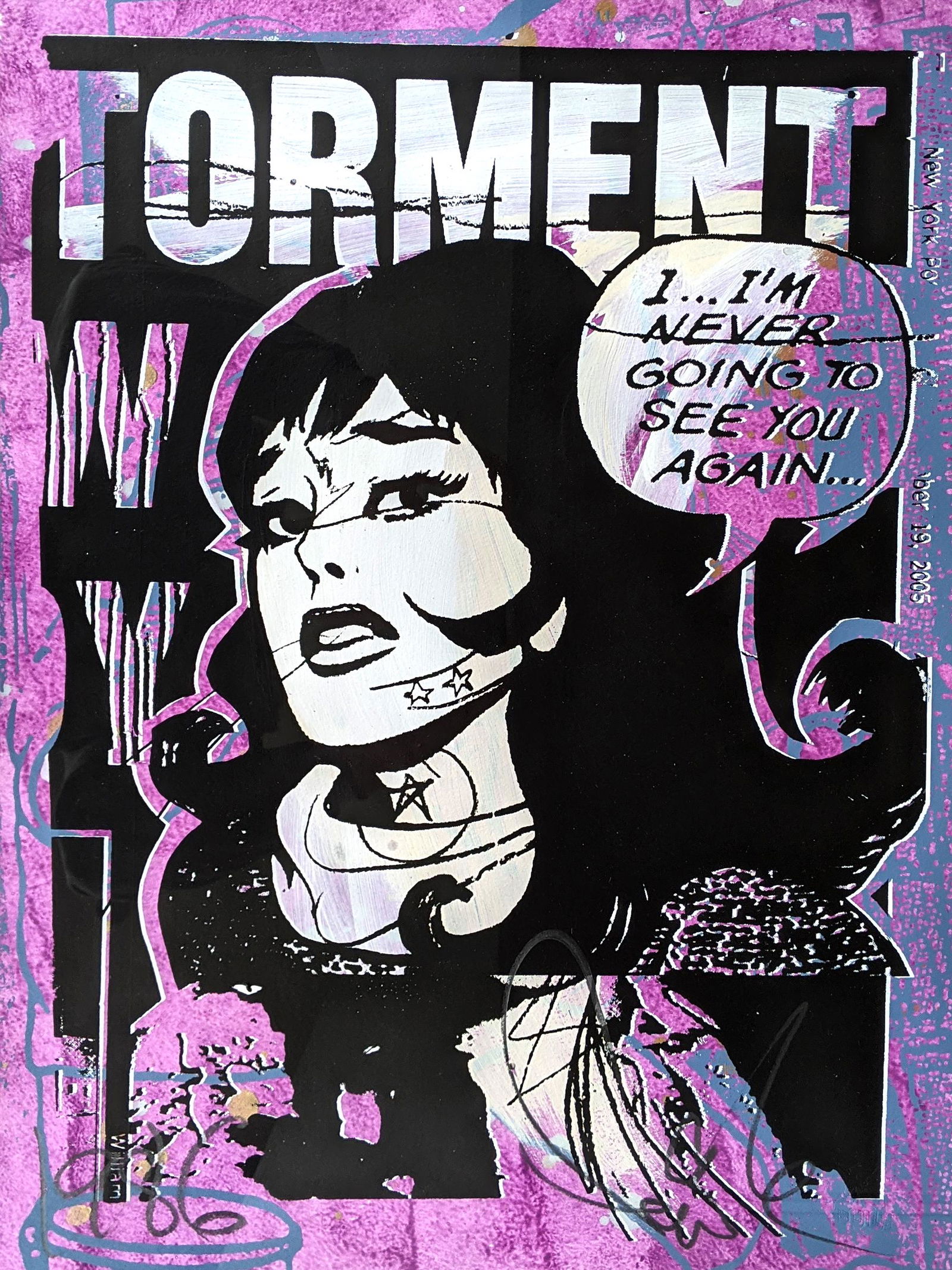 Faile (Collaboration), 'Torment (Purple)', 2007: Faile (Collaboration), 'Torment (Purple)', 2007, acrylic and silkscreen on 140 Lb Archival Watercolour paper, signed in pencil front, numbered from an varied edition of 17 verso; sheet: 61 x 45.5cm