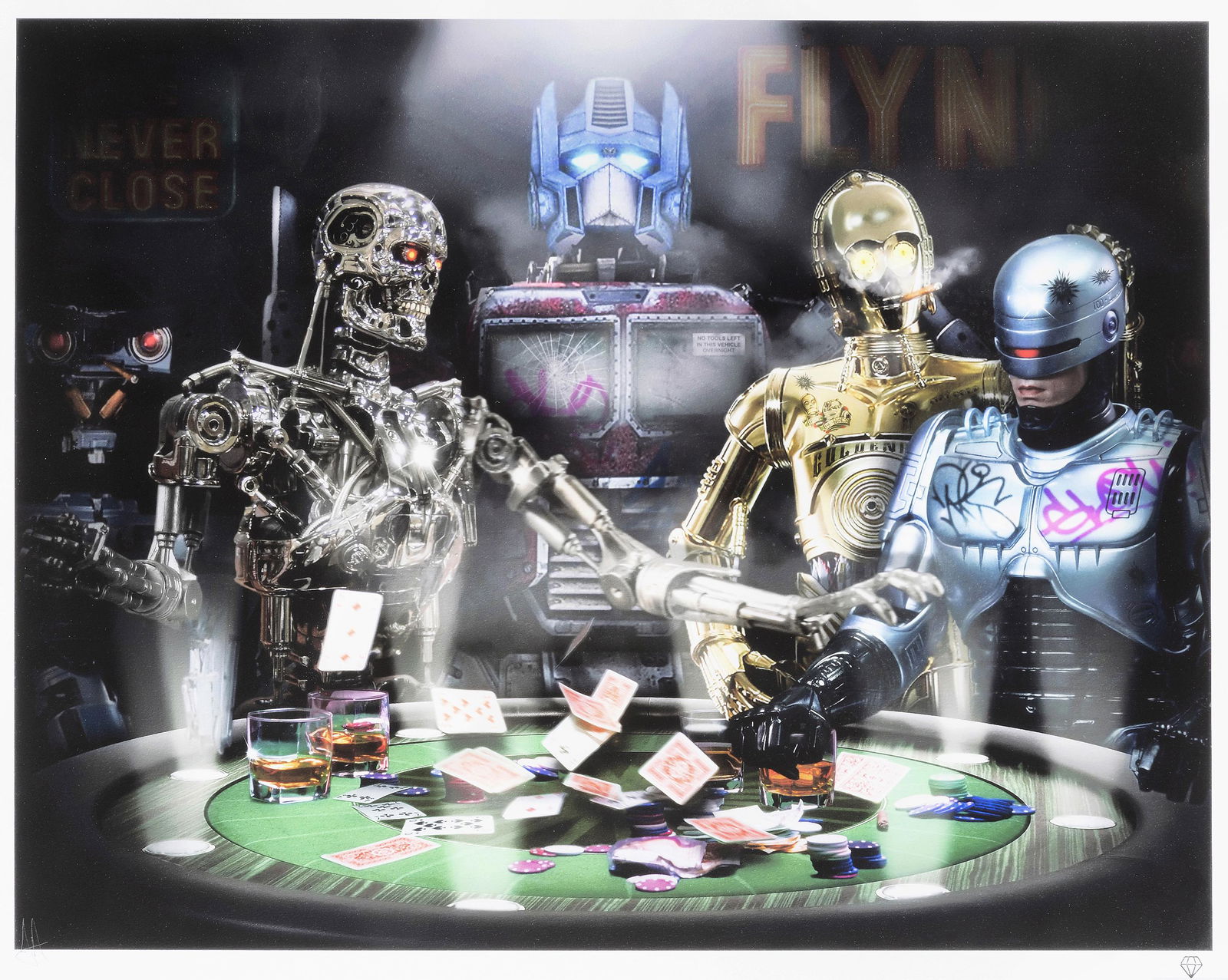 JJ Adams (British 1978-), 'Droids Playing Poker': JJ Adams (British 1978-), 'Droids Playing Poker', giclee on Hahnemuhle paper, signed and numbered from an edition of 195 in pencil, published by Wishbone Publishing Ltd; 89 x 105cm inc frame ARR