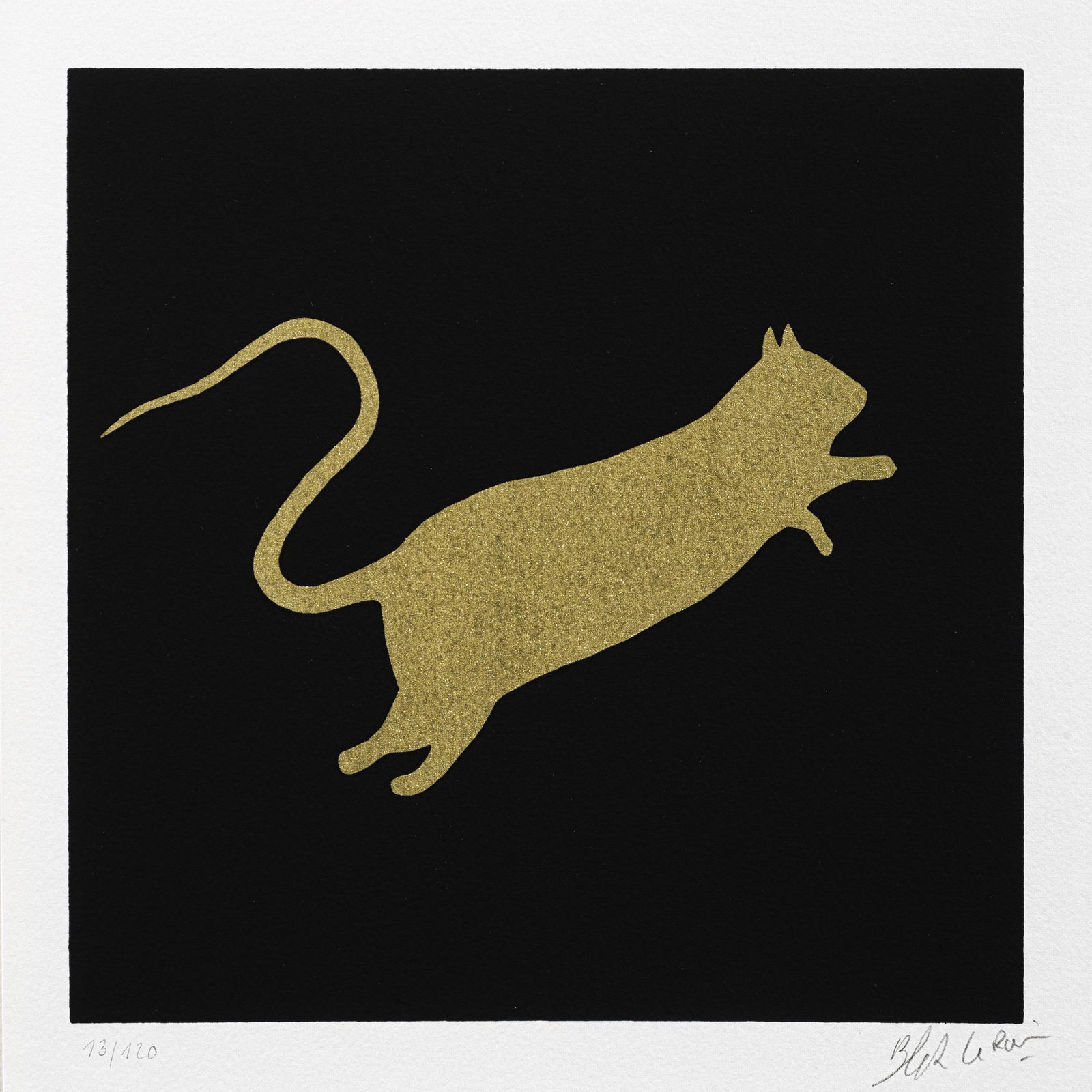 Blek Le Rat (French 1951-), Rat (Gold on Black, White (1 of 3)