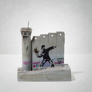 Banksy (British 1974-), 'Walled Off Hotel - Four Part: Banksy (British 1974-), 'Walled Off Hotel - Four-Part Souvenir Wall Section With Watch Tower (Flower Thrower)', hand-painted resin sculpture; 11.5cm tall ARR