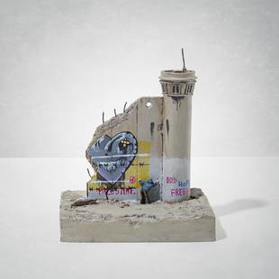 Banksy (British 1974-), 'Walled Off Hotel - Three-Part: Banksy (British 1974-), 'Walled Off Hotel - Three-Part Souvenir Wall Section With Watch Tower (Love Hurts)', hand-painted resin sculpture; 12cm tall ARR