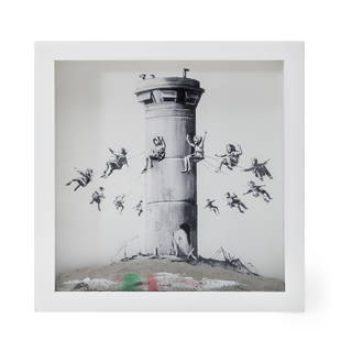 Banksy (British 1974-), 'Walled Off Hotel Box Set': Banksy (British 1974-), 'Walled Off Hotel Box Set', mixed media, lithograph in colours on paper with a chunk of concrete; 25.5 x 25.5cm inc frame ARR