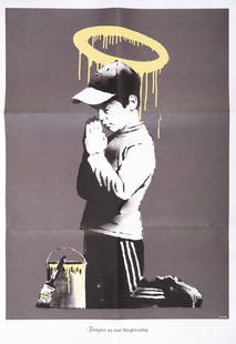 Banksy (British 1974-), â€˜Forgive Us: Banksy (British 1974-), â€˜Forgive Us Our Trespassingâ€™, 2010, offset lithograph in colours, two sided promotional poster for the 2010 documentary Exit Through The