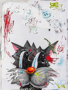 Barry Reigate (British 1971-), 'Untitled (Mr Cat)',: Barry Reigate (British 1971-), 'Untitled (Mr Cat)', 2020, unique mixed media on canvas, signed, titled, and dated to the canvas verso; canvas: 100 x 76cm ARR