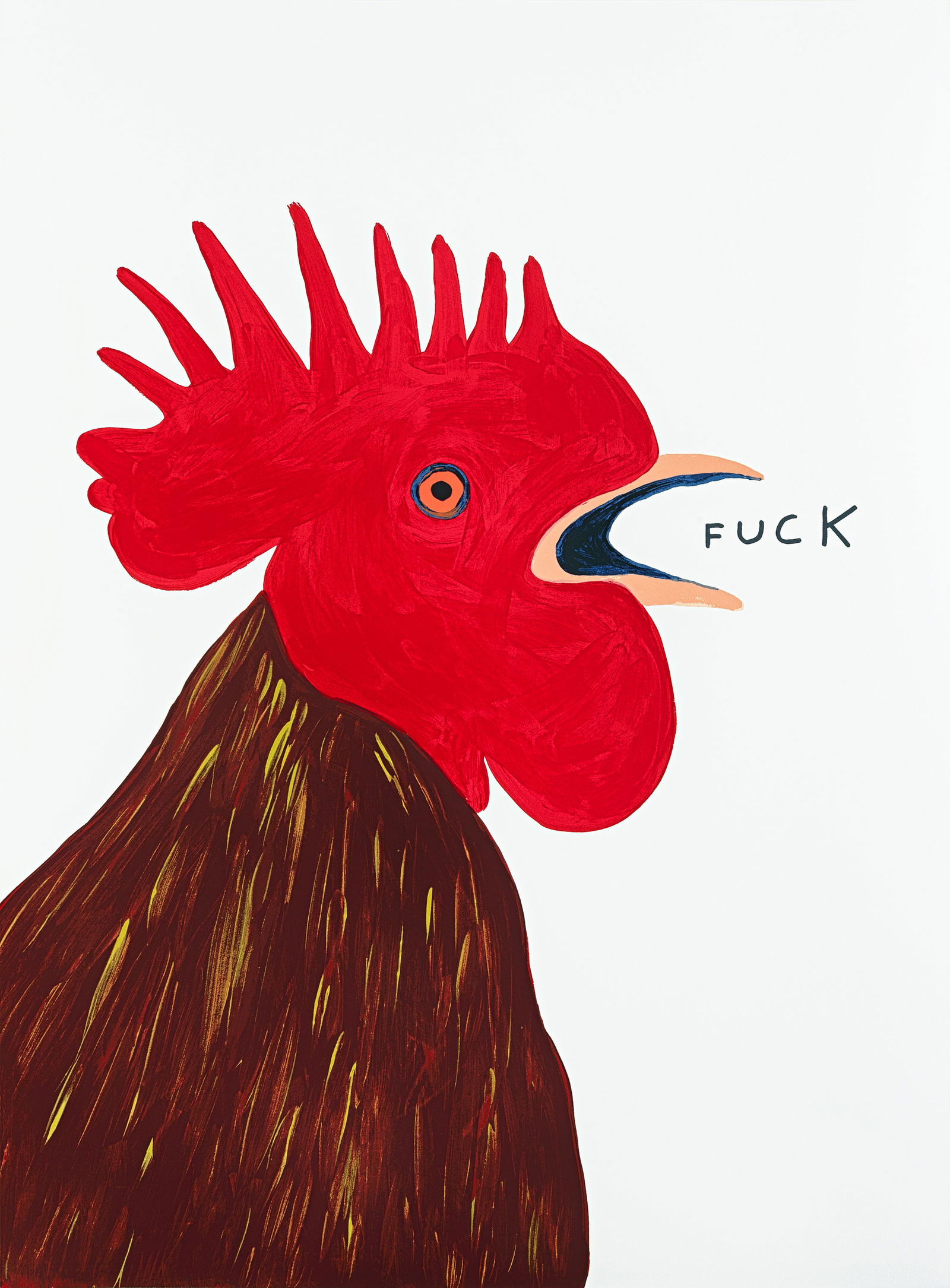 David Shrigley (British 1968-), 'Fuck', 2021: David Shrigley (British 1968-), 'Fuck', 2021, screenprint in colours on wove paper, numbered from an edition of 125 in pencil verso, published by DING DONG Takuhaibin; sheet: 76 x 56cm ARR