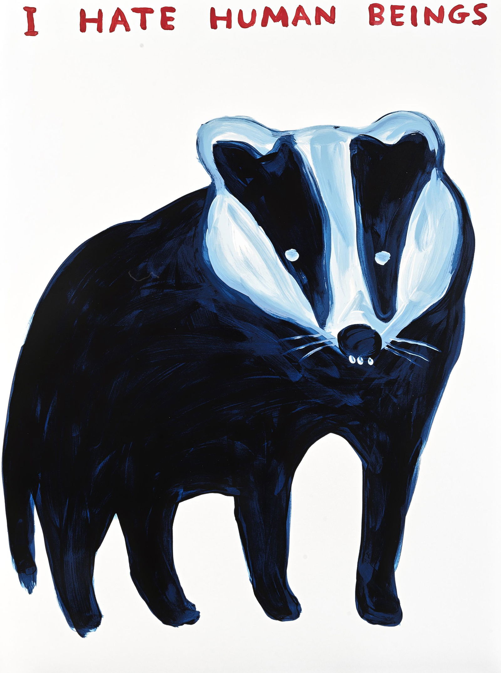 David Shrigley (British 1968-), 'I Hate Human Beings',: David Shrigley (British 1968-), 'I Hate Human Beings', 2021, screenprint in colours on wove paper, numbered from an edition of 125 verso, published by Ding Dong Takuhaibin; sheet: 76 × 56cm ARR