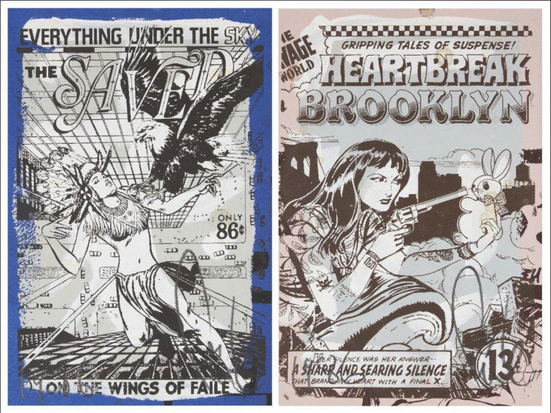 Faile (Collaboration), 'Heartbreak in Brooklyn &: Faile (Collaboration), 'Heartbreak in Brooklyn & Everything Under the Sky', 2012, two screenprints with acrylic on wove paper, both signed and inscribed 1986 in pencil, numbered from editions of 250 v