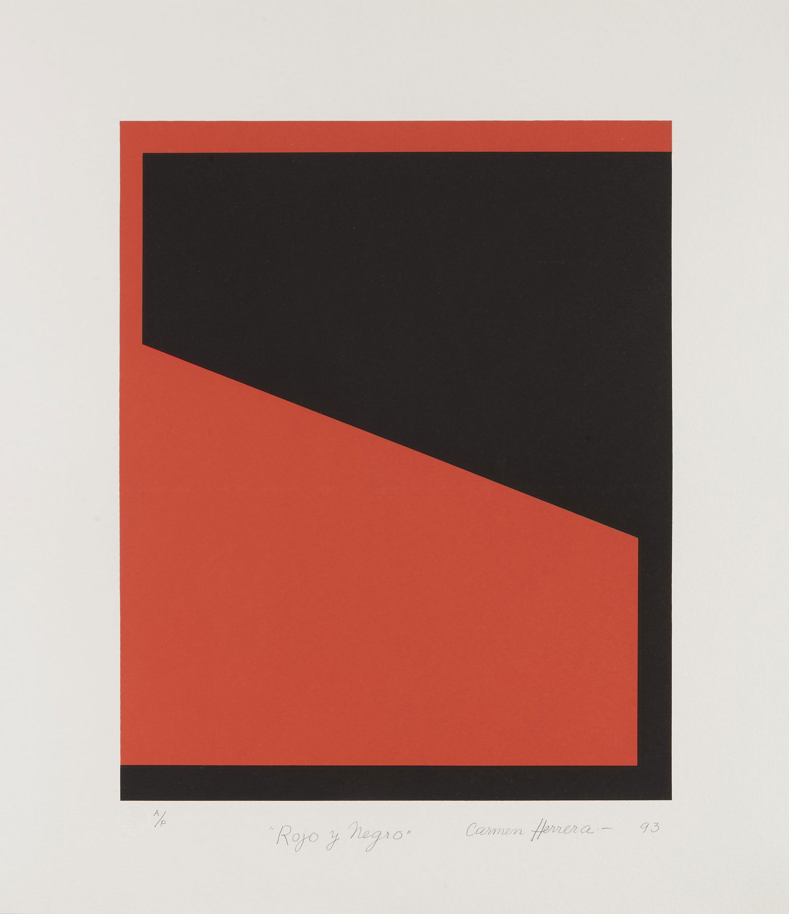 Carmen Herrera (Cuban 1915-), 'Rojo y Negro (Red &: Carmen Herrera (Cuban 1915-), 'Rojo y Negro (Red & Black)', 1993, screenprint in colours on wove paper, signed, titled, dated and inscribed AP in pencil, from an edition of 25 APs, aside from the main