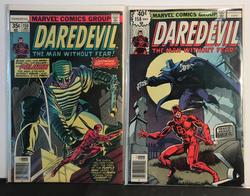 Marvel "Daredevil" comic issue #s 150 and 158: Includes: "Daredevil" issue #s 150 (Marvel, 1987) and 158 (Marvel, 1979 - 1st Frank Miller art). Issues grade FN.