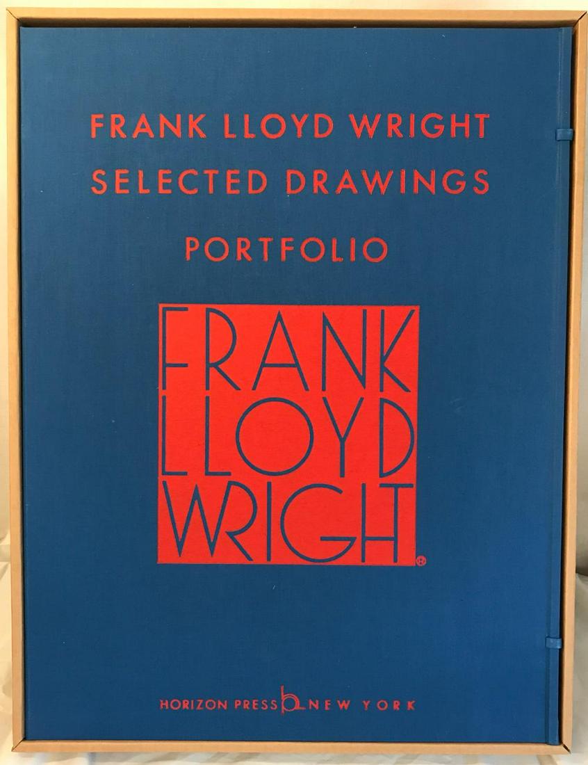 Frank Lloyd Wright Selected Drawings Portfolio 2: Volume 2. Large 16"x21 3/4" portfolio which contains 50 mounted plates. Published in 1980 by Horizon Press. Limited edition #ed A417 out of 700. Portfolio has never been opened and includes its origin