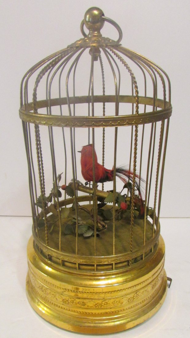 Vintage Clockwork Automaton Singing Bird in Cage (1 of 4)