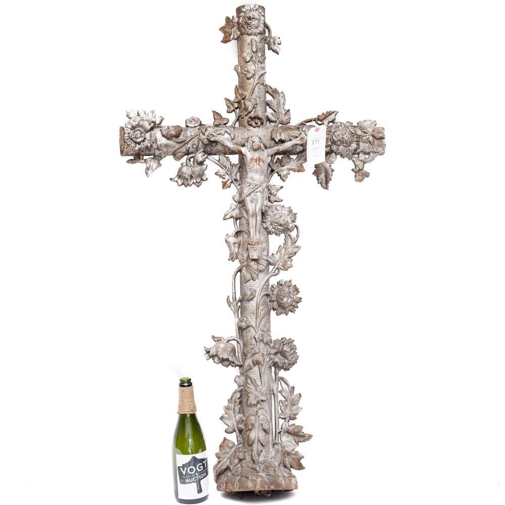 Cast iron crucifix: 49.5" tall x 26" wide