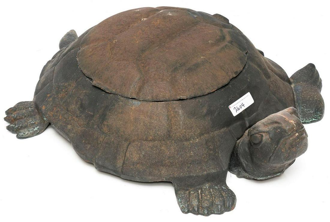 Decorative cast iron tortoise with lid: 7" tall x 24" wide