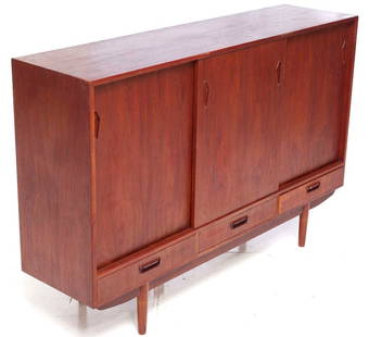 Danish mid-century teak sliding-door highboard: 46" tall x 70" wide x 18" deep