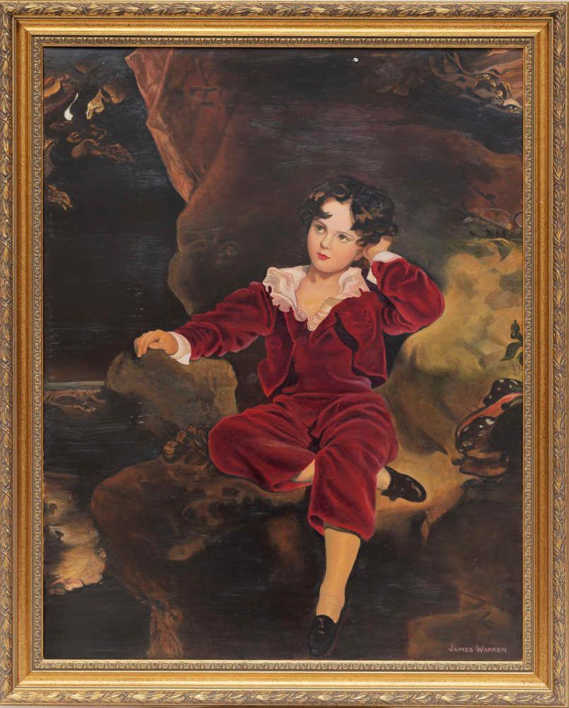 After Sir Thomas Lawrence, "Master Lambton", oil on: 28" tall x 21.5" wide/ canvas